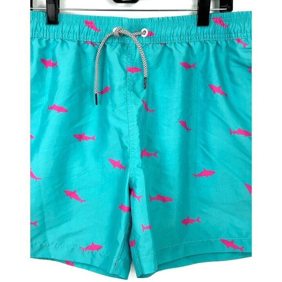 2 Maamgic Mens L Swim Trunks Blue Shark Stripe Shorts Liner Pocket 5 Inch Inseam - Picture 5 of 12